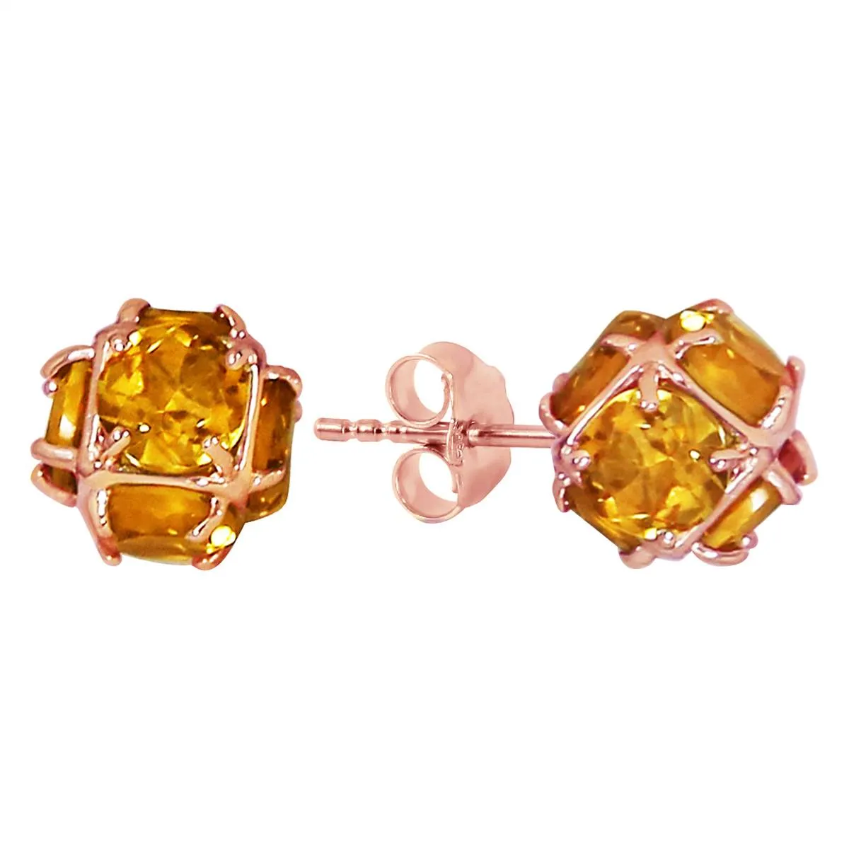 14K Solid Rose Gold Stud Earrings Natural Citrine Jewelry