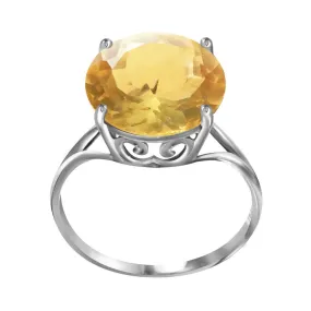 14K Solid White Gold Ring Natural 12 mm Round Citrine Certified