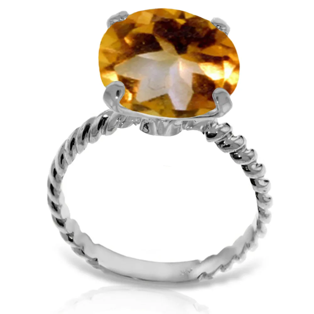 14K Solid White Gold Ring Natural 12 mm Round Citrine Jewelry