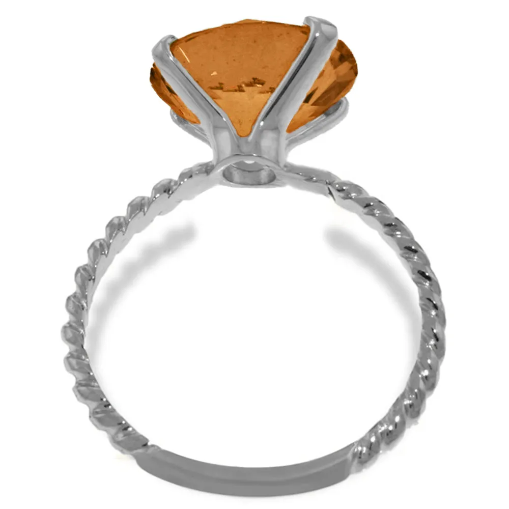 14K Solid White Gold Ring Natural 12 mm Round Citrine Jewelry