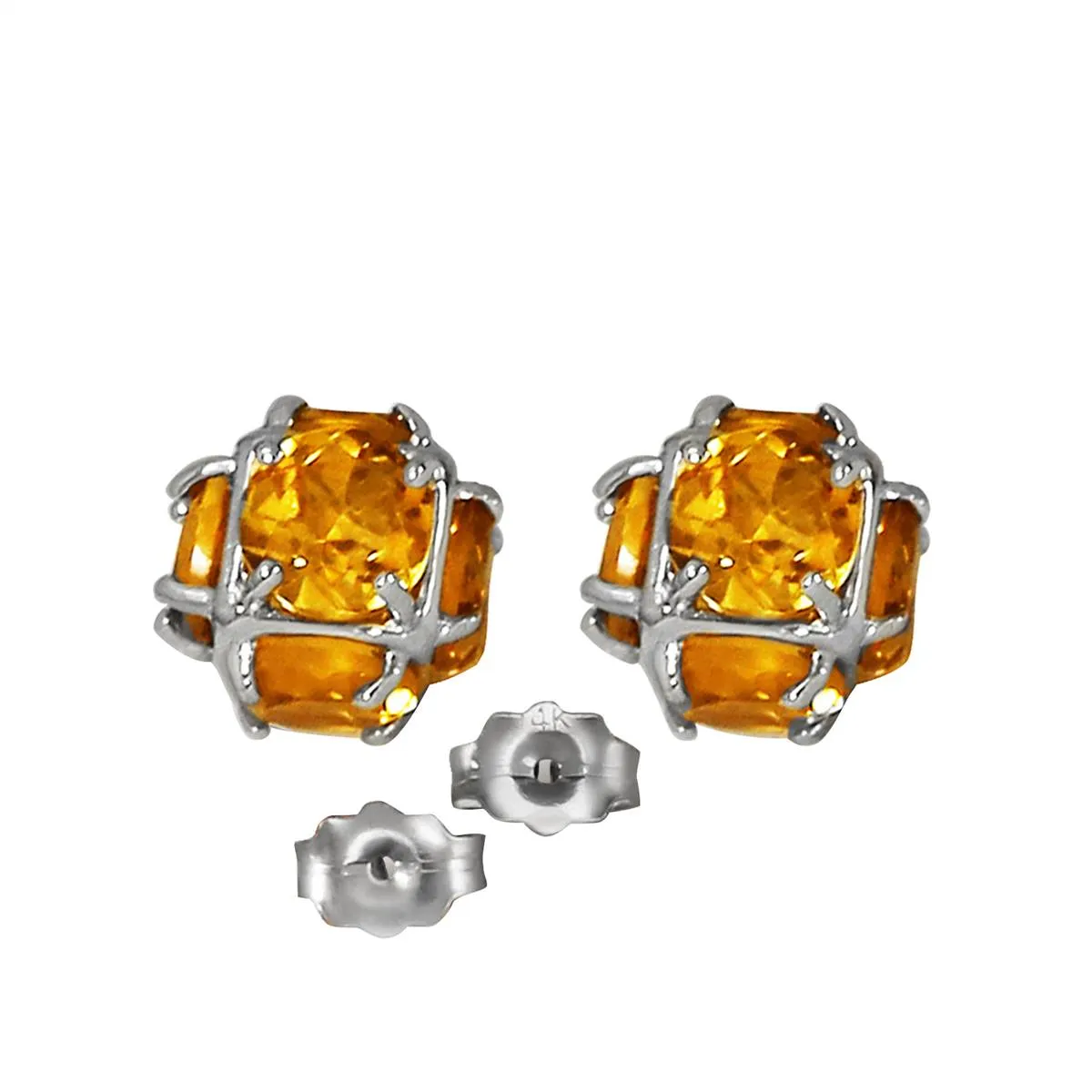 14K Solid White Gold Stud Earrings w/ Natural Citrines