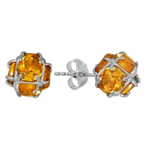 14K Solid White Gold Stud Earrings w/ Natural Citrines