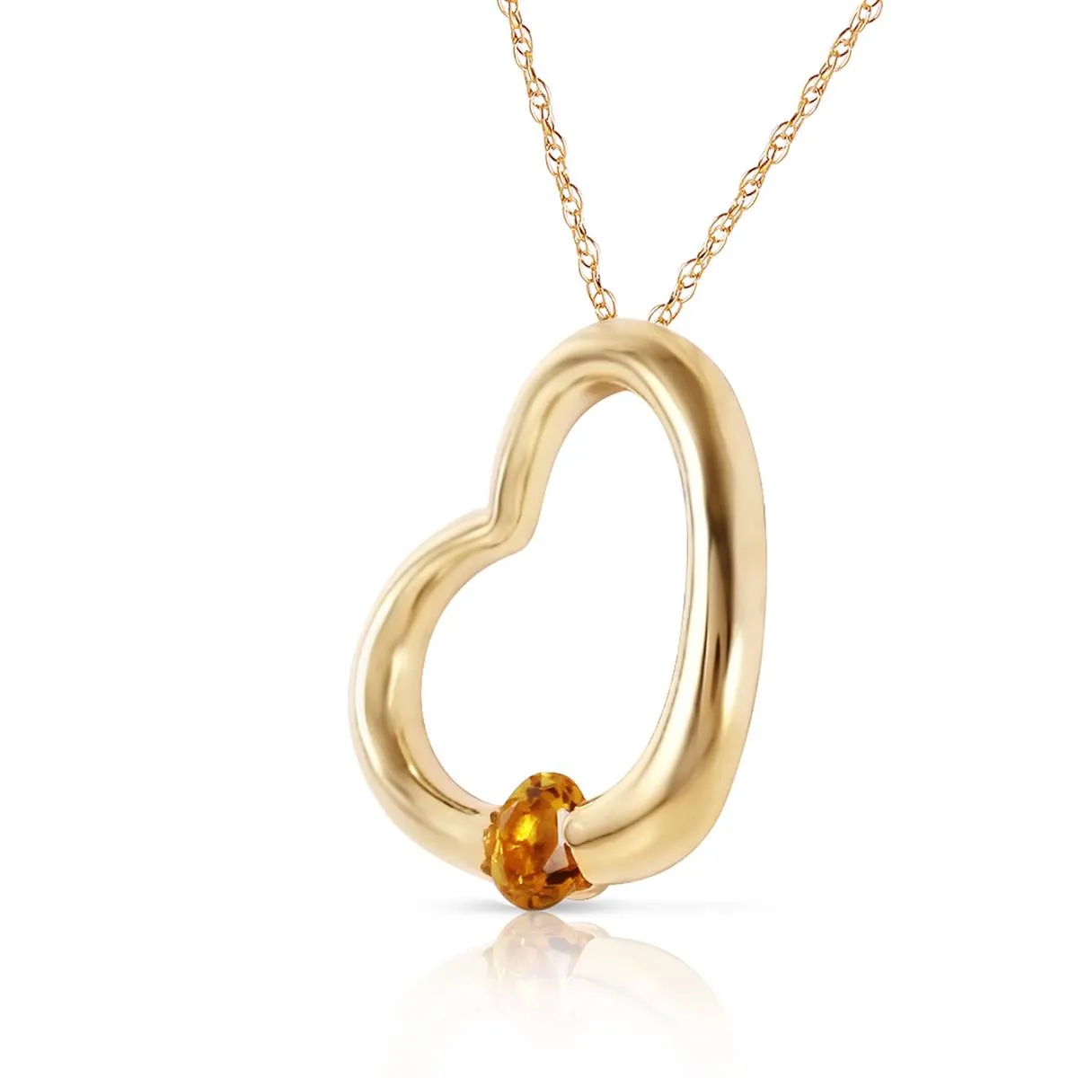 14K Solid Yellow Gold Heart Necklace w/ Natural Citrine