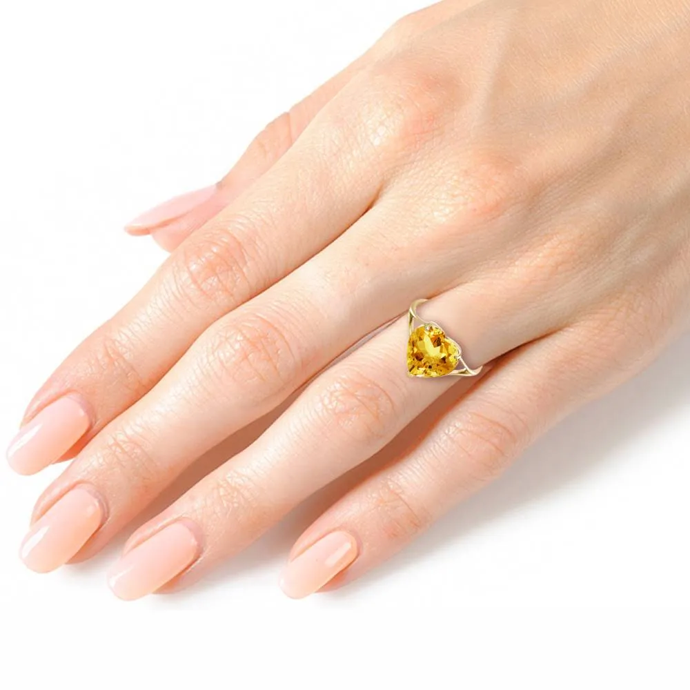 14K Solid Yellow Gold Ring w/ Natural 10.0 mm Heart Citrine