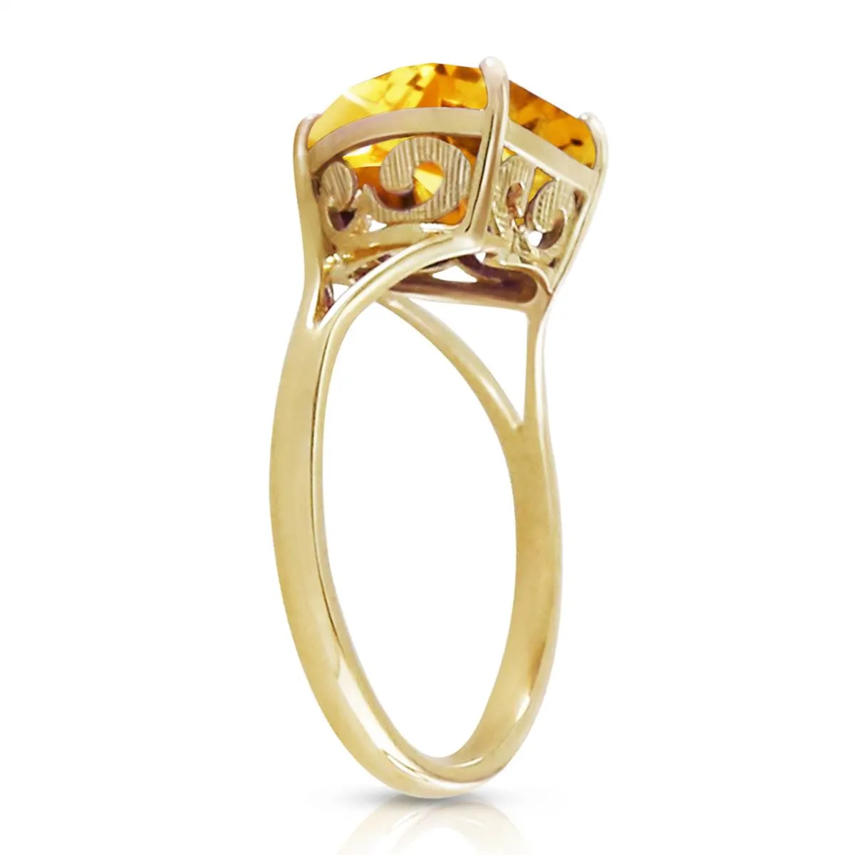 14K Solid Yellow Gold Ring w/ Natural 10.0 mm Heart Citrine