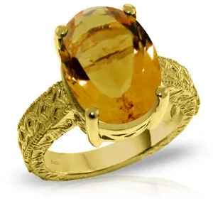 14K Solid Yellow Gold Ring w/ Natural Oval Citrine