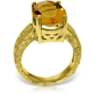 14K Solid Yellow Gold Ring w/ Natural Oval Citrine