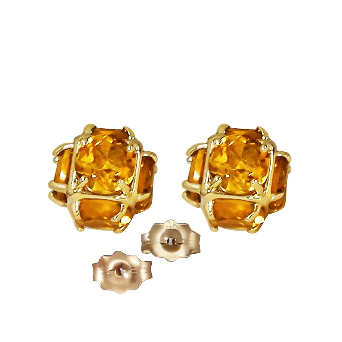 14K Solid Yellow Gold Stud Earrings w/ Natural Citrines