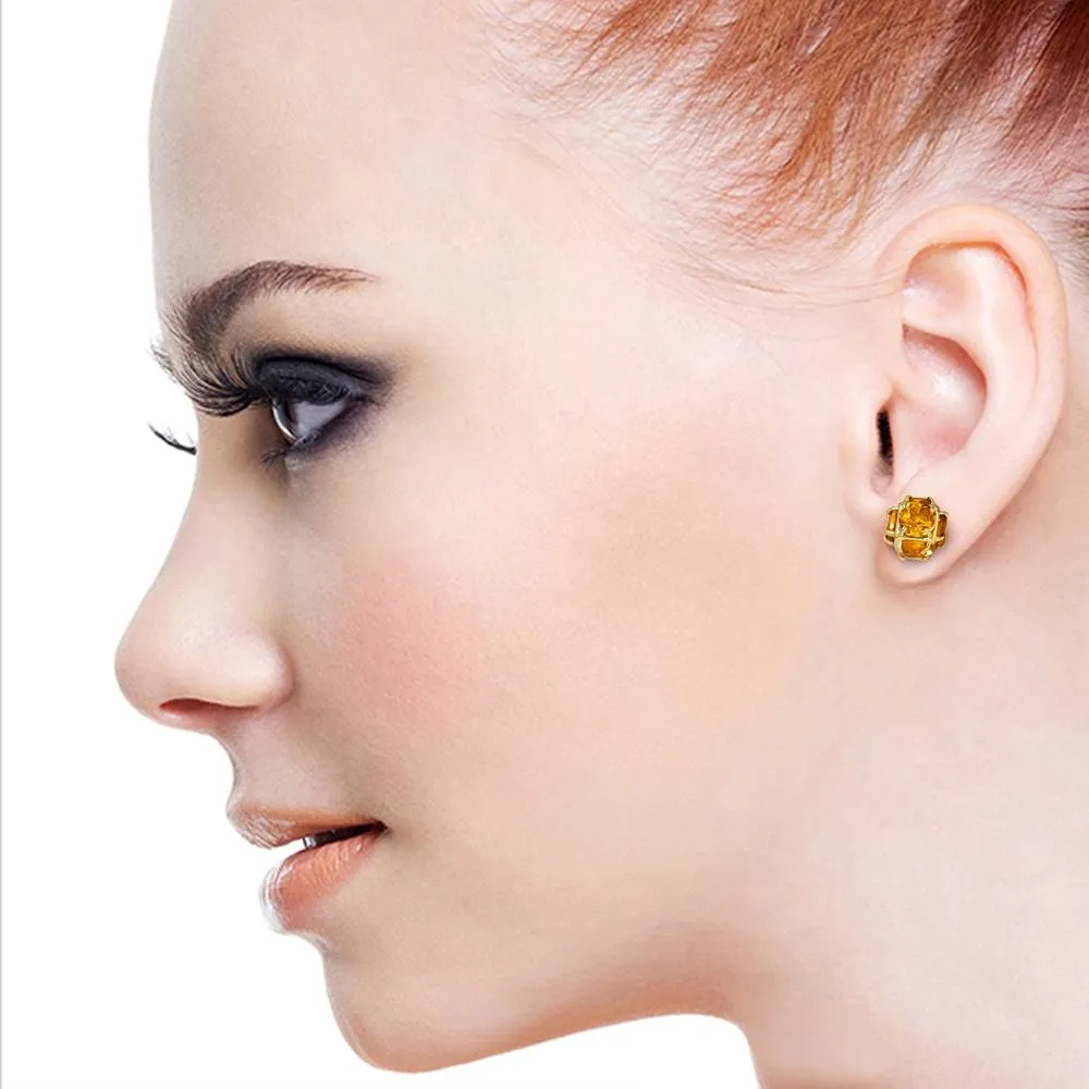 14K Solid Yellow Gold Stud Earrings w/ Natural Citrines