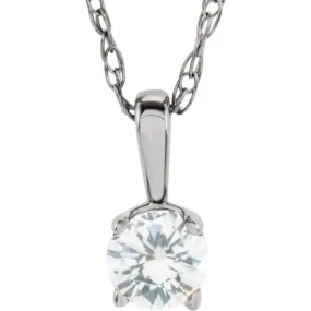 14K White 3 mm Natural White Sapphire Youth Solitaire 14" Necklace