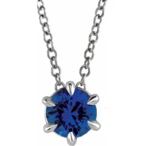 14K White 5 mm Lab-Grown Blue Sapphire Solitaire 16-18" Necklace