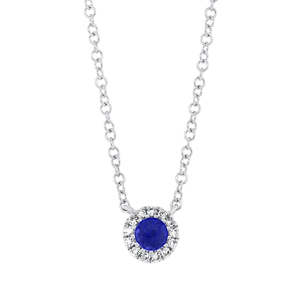 14K White Gold Blue Sapphire and Diamond Pendant Necklace