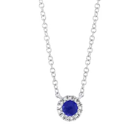 14K White Gold Blue Sapphire and Diamond Pendant Necklace