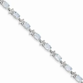 14K White Gold Fancy Floral Aquamarine Bracelet