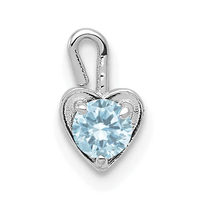 14k White Gold March Birthstone Heart Charm