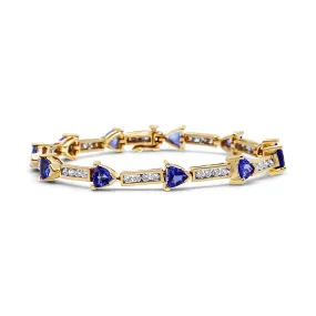 14K Yellow Gold 1 5/8 Cttw Diamond and 5MM Trillion Blue Tanzanite Link Bracelet