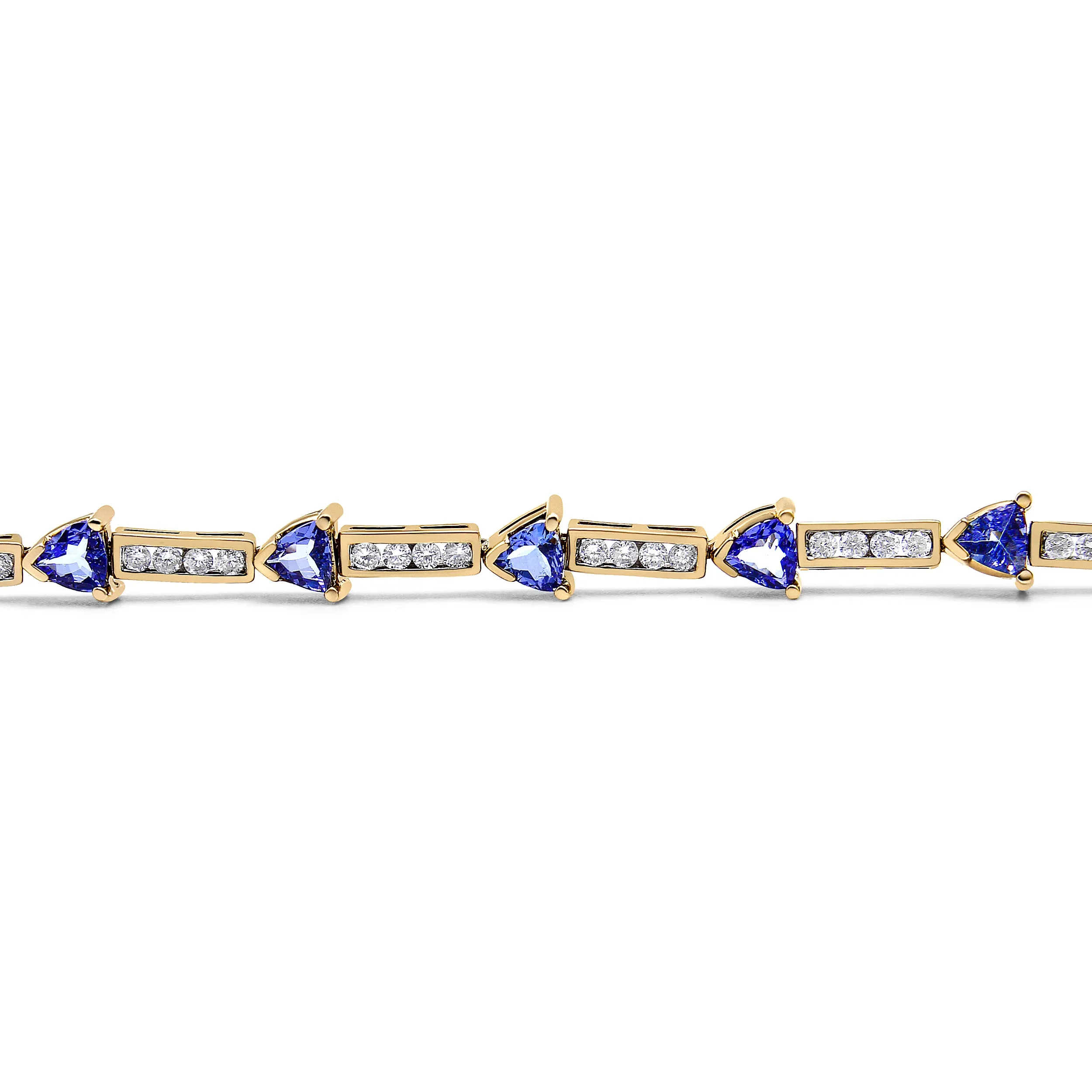 14K Yellow Gold 1 5/8 Cttw Diamond and 5MM Trillion Blue Tanzanite Link Bracelet