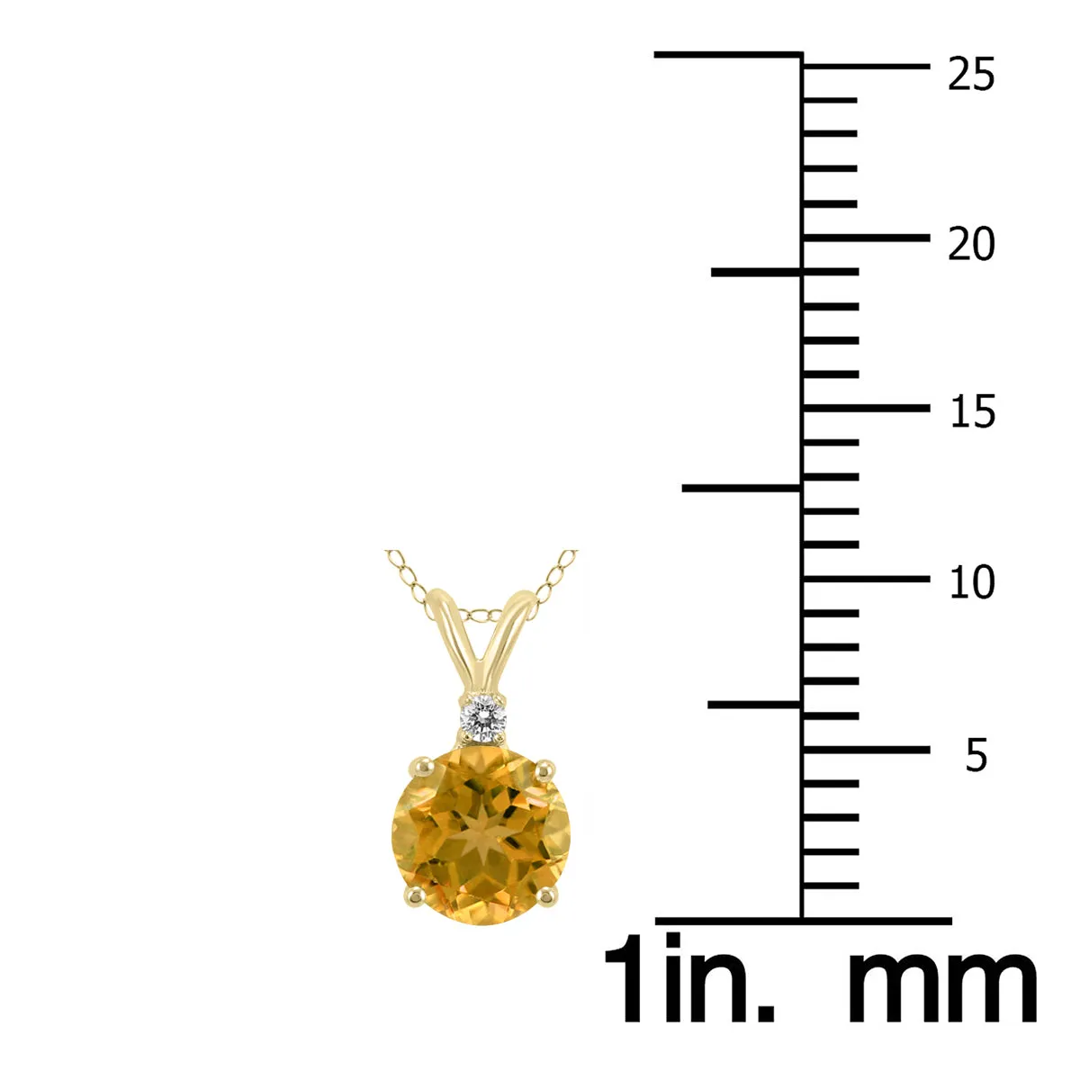 14K Yellow Gold 5Mm Round Citrine And Diamond Pendant