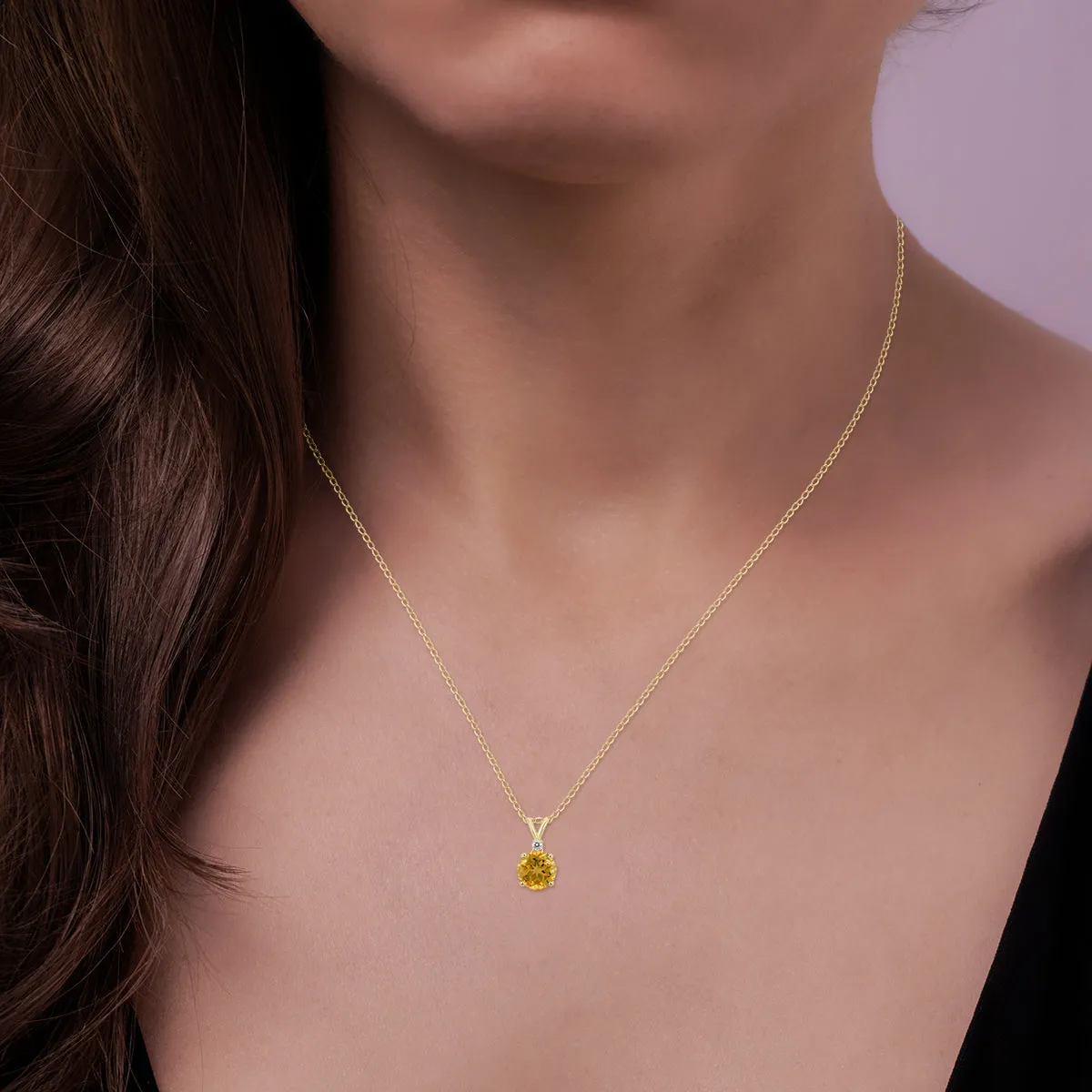 14K Yellow Gold 6Mm Round Citrine And Diamond Pendant