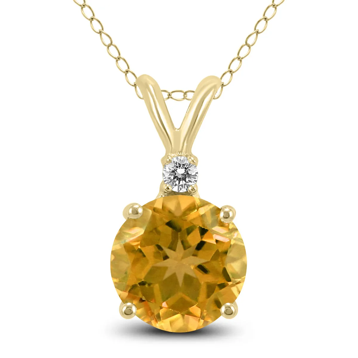 14K Yellow Gold 6Mm Round Citrine And Diamond Pendant