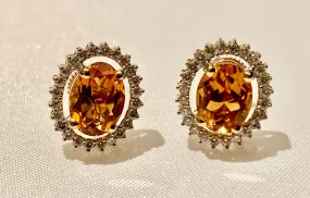 14K YELLOW GOLD CITRINE AND DIAMOND EARRINGS