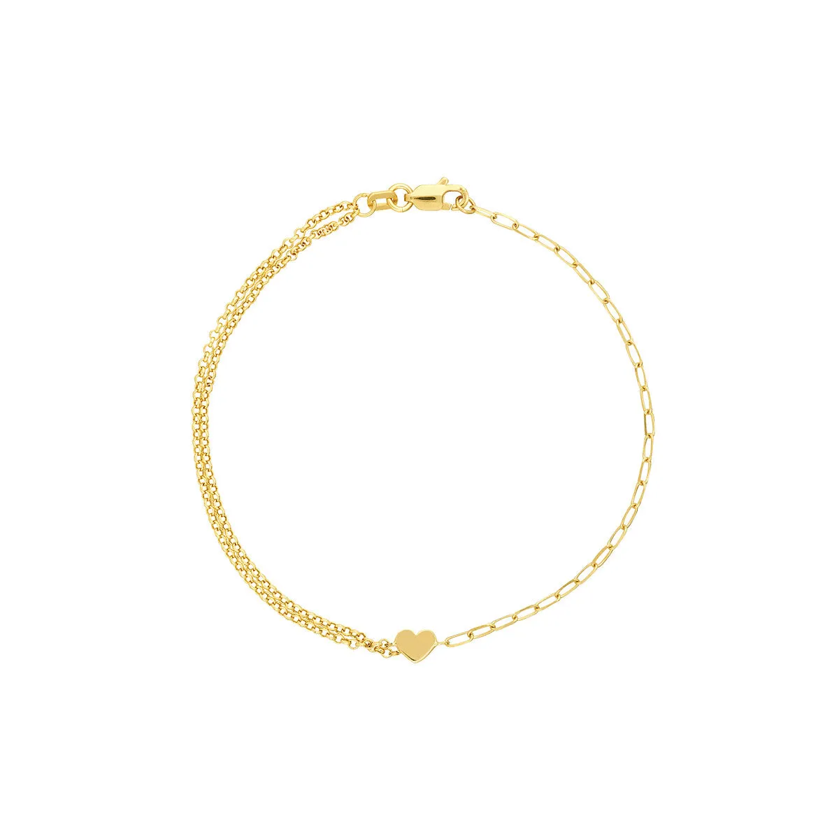 14K Yellow Gold Paper Clip   Double Rolo Heart Bracelet