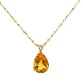 14K Yellow Gold Pear Shape Citrine Pendant Necklace