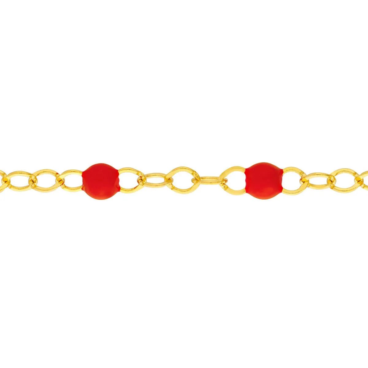 14K Yellow Gold Red Enamel Bead Piatto Chain Anklet