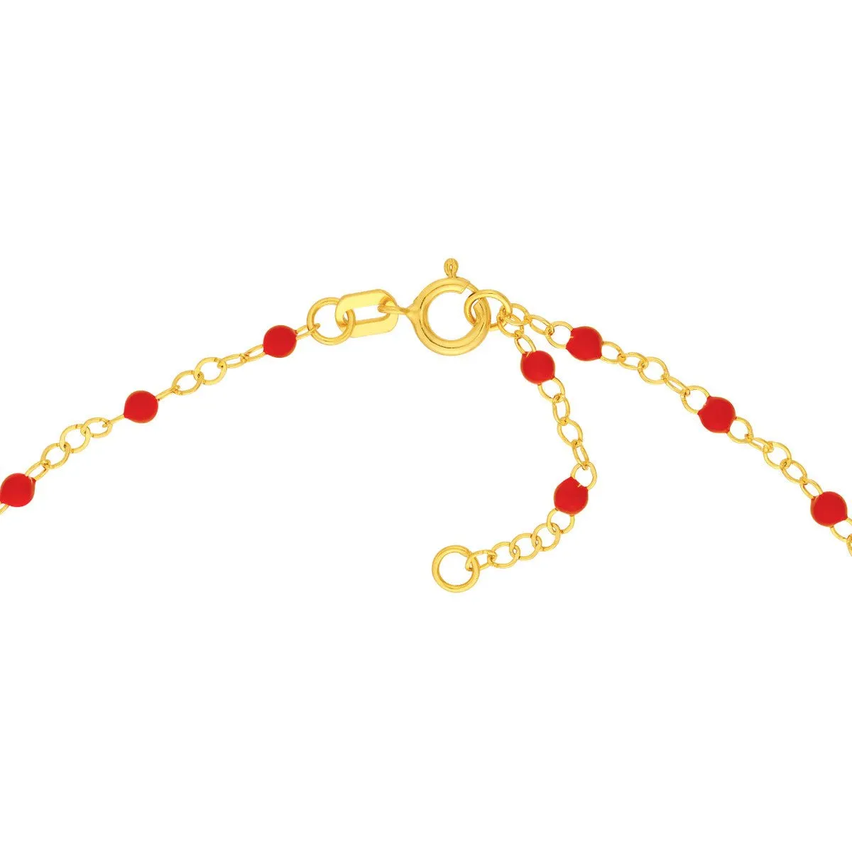 14K Yellow Gold Red Enamel Bead Piatto Chain Anklet