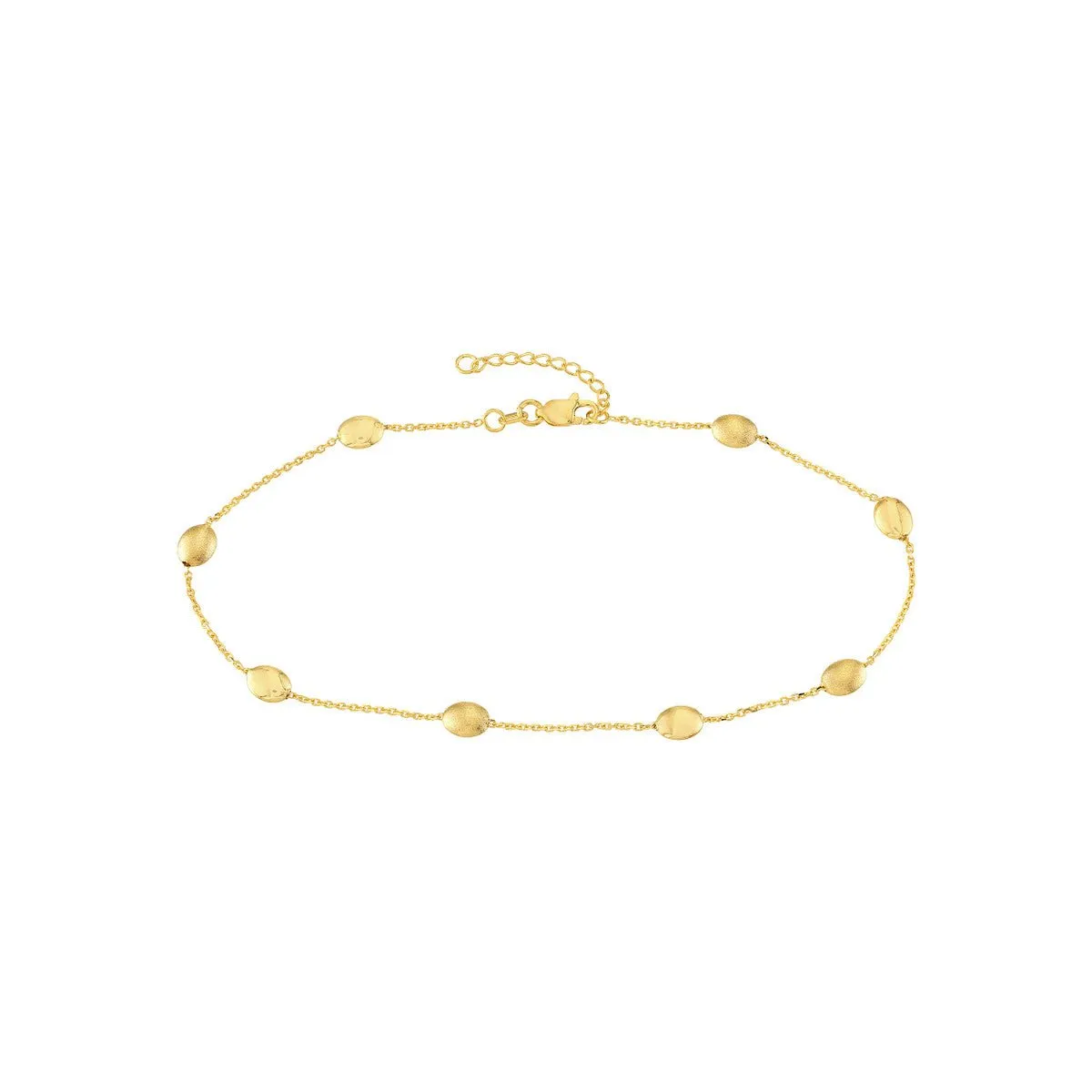 14K Yellow Gold Satin and HP Coffee Beans Adj Anklet