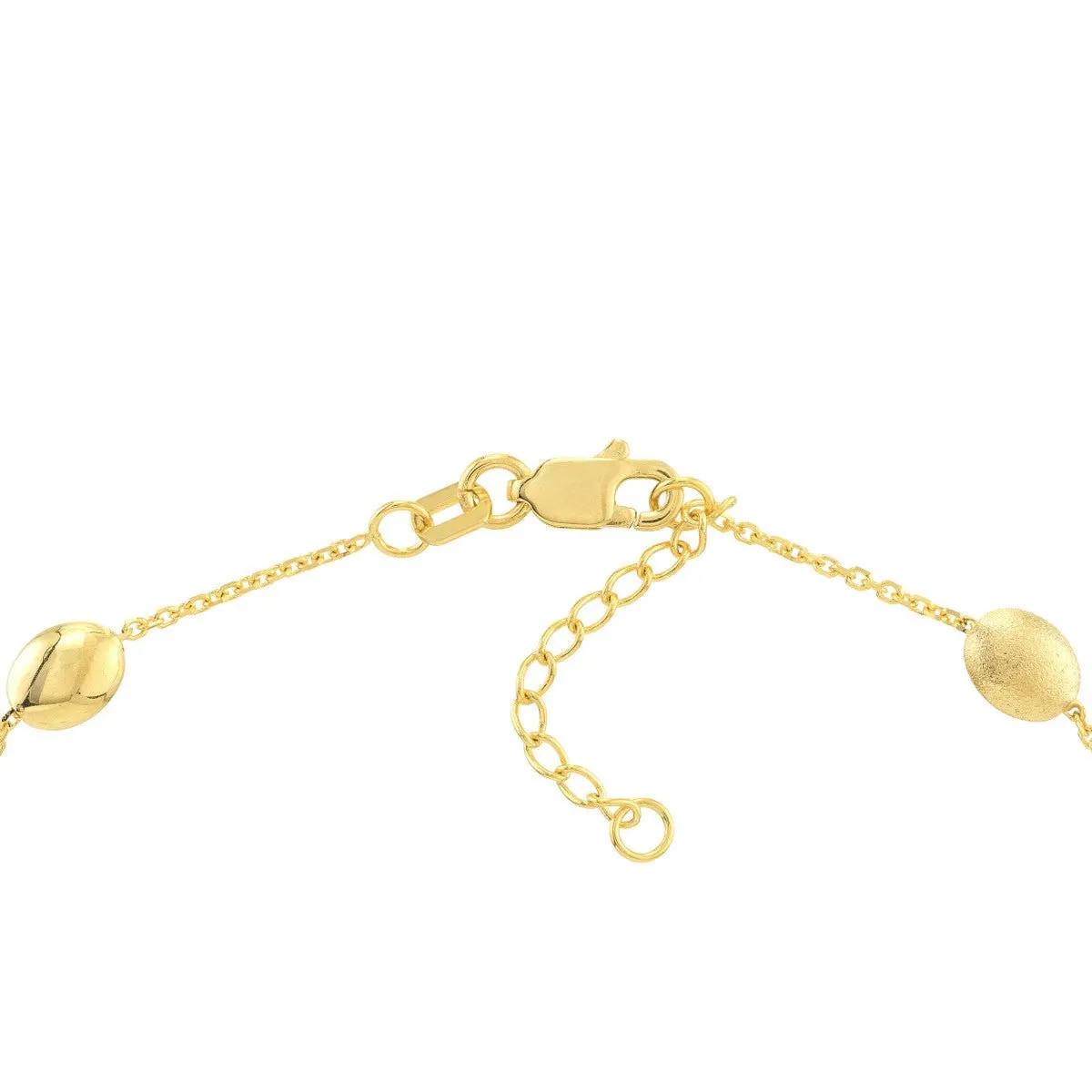 14K Yellow Gold Satin and HP Coffee Beans Adj Anklet