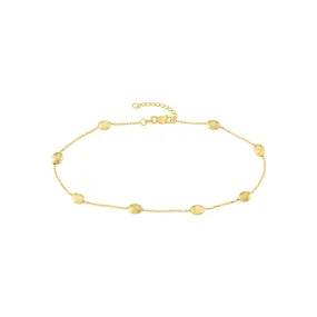 14K Yellow Gold Satin and HP Coffee Beans Adj Anklet