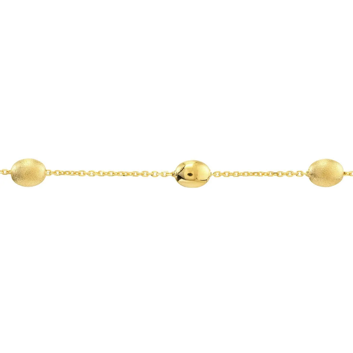 14K Yellow Gold Satin and HP Coffee Beans Adj Anklet