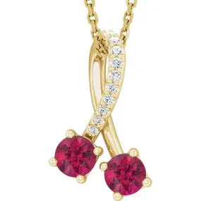 14K Yellow Natural Ruby & .05 CTW Natural Diamond 16-18" Necklace