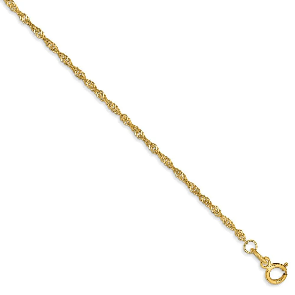 1.4mm, 14k Yellow Gold, Singapore Chain Anklet