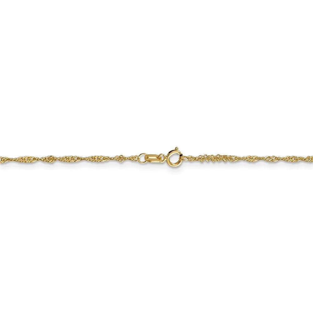 1.4mm, 14k Yellow Gold, Singapore Chain Anklet