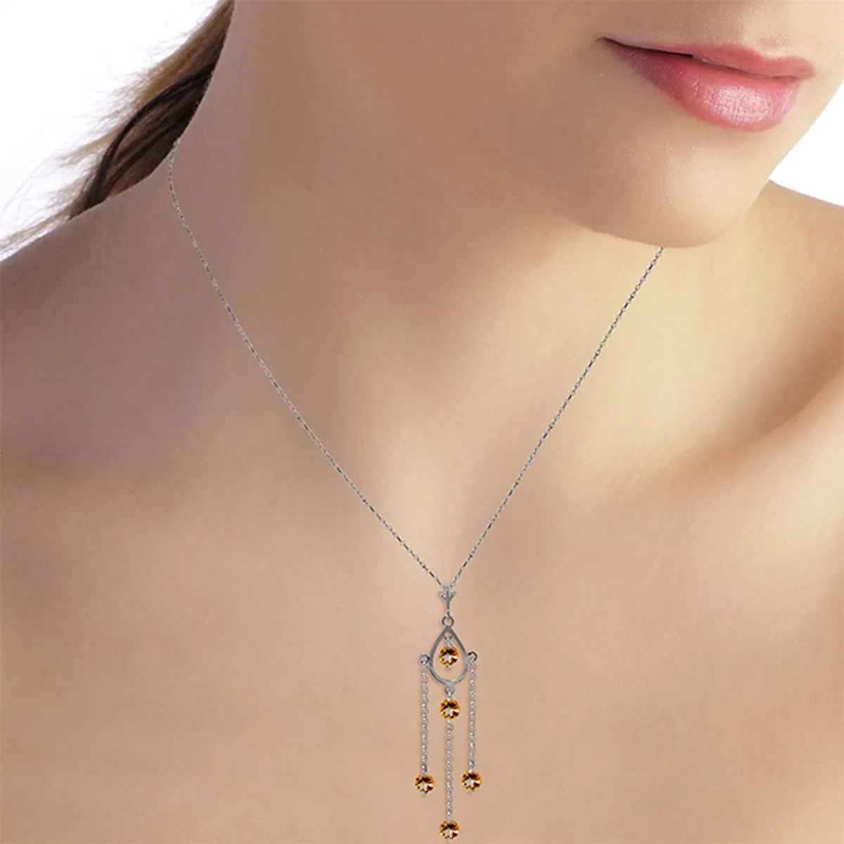 1.5 Carat 14K Solid White Gold Deeds Citrine Necklace