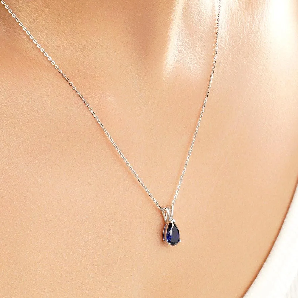 1.5 CT. Pear Blue Sapphire Solitaire Pendant