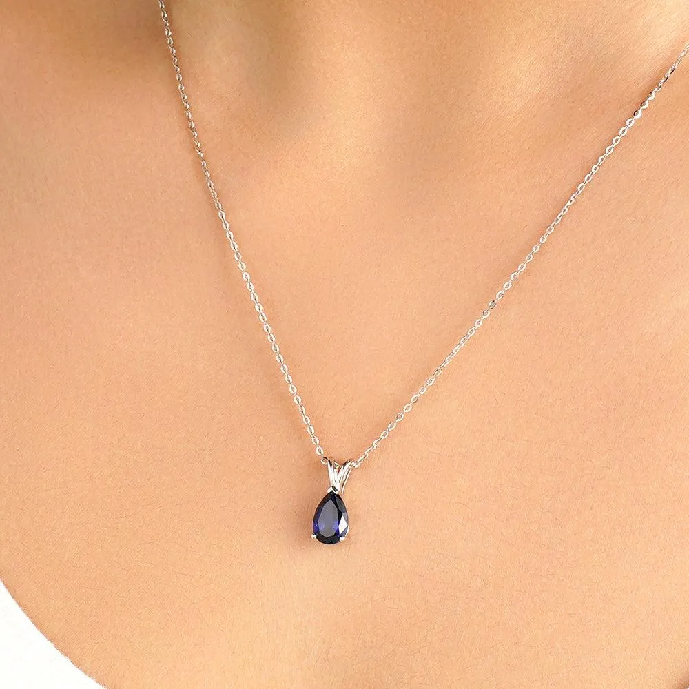 1.5 CT. Pear Blue Sapphire Solitaire Pendant