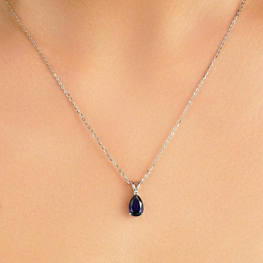 1.5 CT. Pear Blue Sapphire Solitaire Pendant