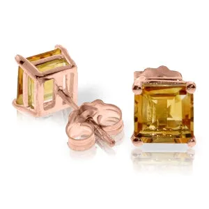 1.75 Carat 14K Solid Rose Gold Sparkle Citrine Stud Earrings