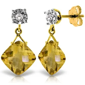 17.56 Carat 14K Solid Yellow Gold Honor Of The Sun Citrine Diamond Earrings