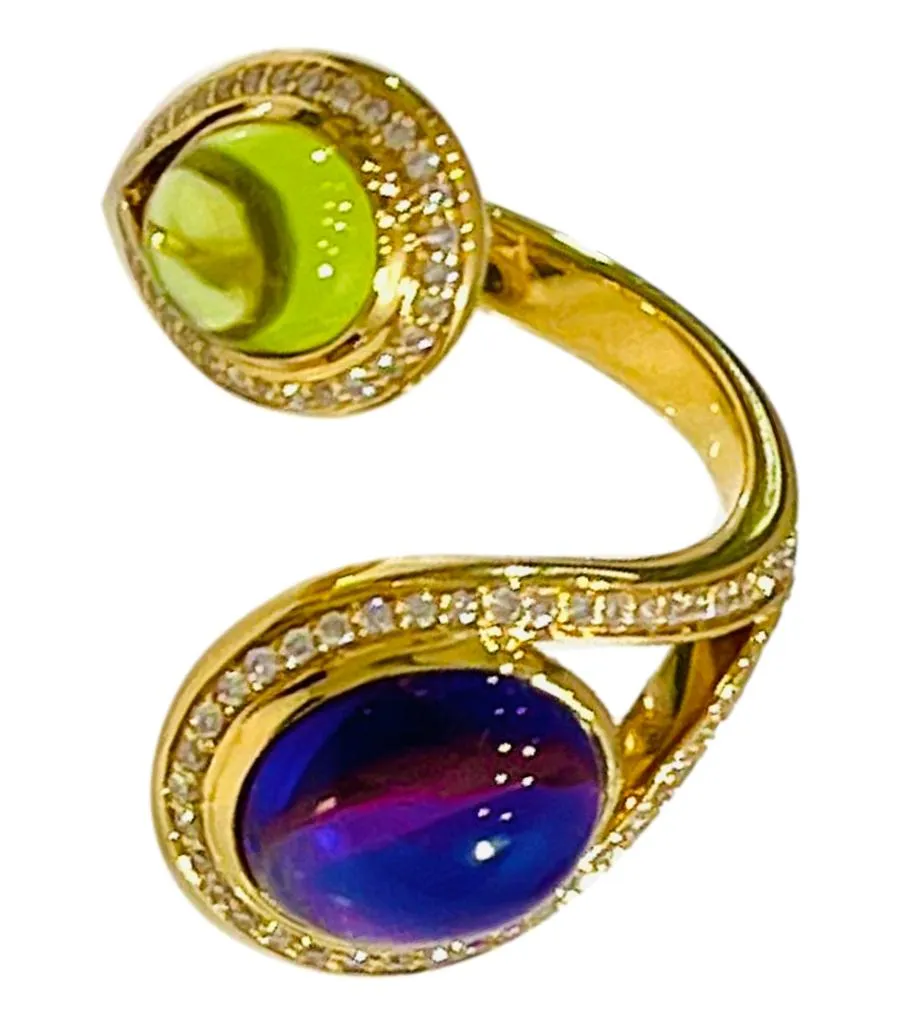 18ct Gold Open Ring With Cabochon Amethyst, Citrine & Diamonds