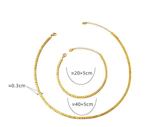 18K Gold Fashion Square Design Versatile Necklace Anklet Set