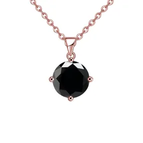 18K Rose Gold 2 Carat Created Black Sapphire Round Stud Necklace Plated 18 inch