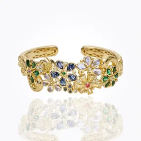 18K Serpent Flower Cluster Bracelet with blue sapphire, royal blue moonstone, tsavorite, pink tourmaline and diamond