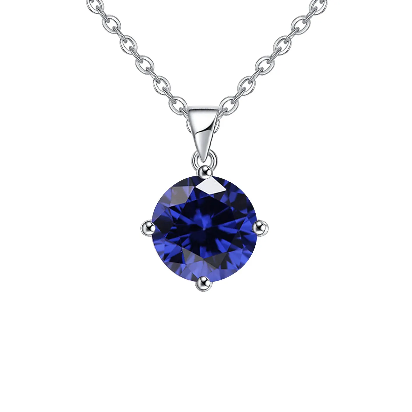 18K White Gold 1/2 Carat Created Blue Sapphire Round Stud Necklace Plated 18 inch