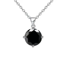 18K White Gold 4 Carat Created Black Sapphire Round Stud Necklace Plated 18 inch