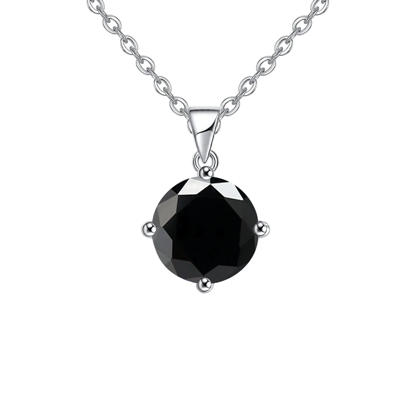 18K White Gold 4 Carat Created Black Sapphire Round Stud Necklace Plated 18 inch