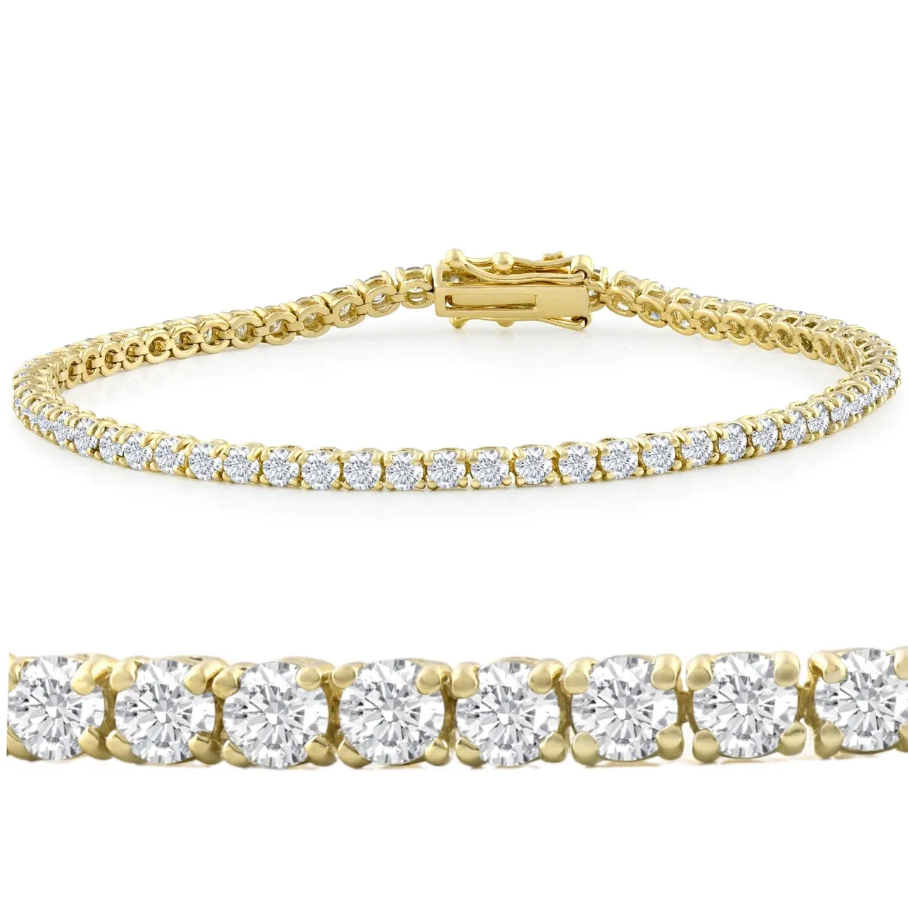 18k White or Yellow Gold Round Moissanite Tennis Bracelet 6cttw 7" Women's